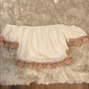 Pom Pom Off the Shoulder Top
